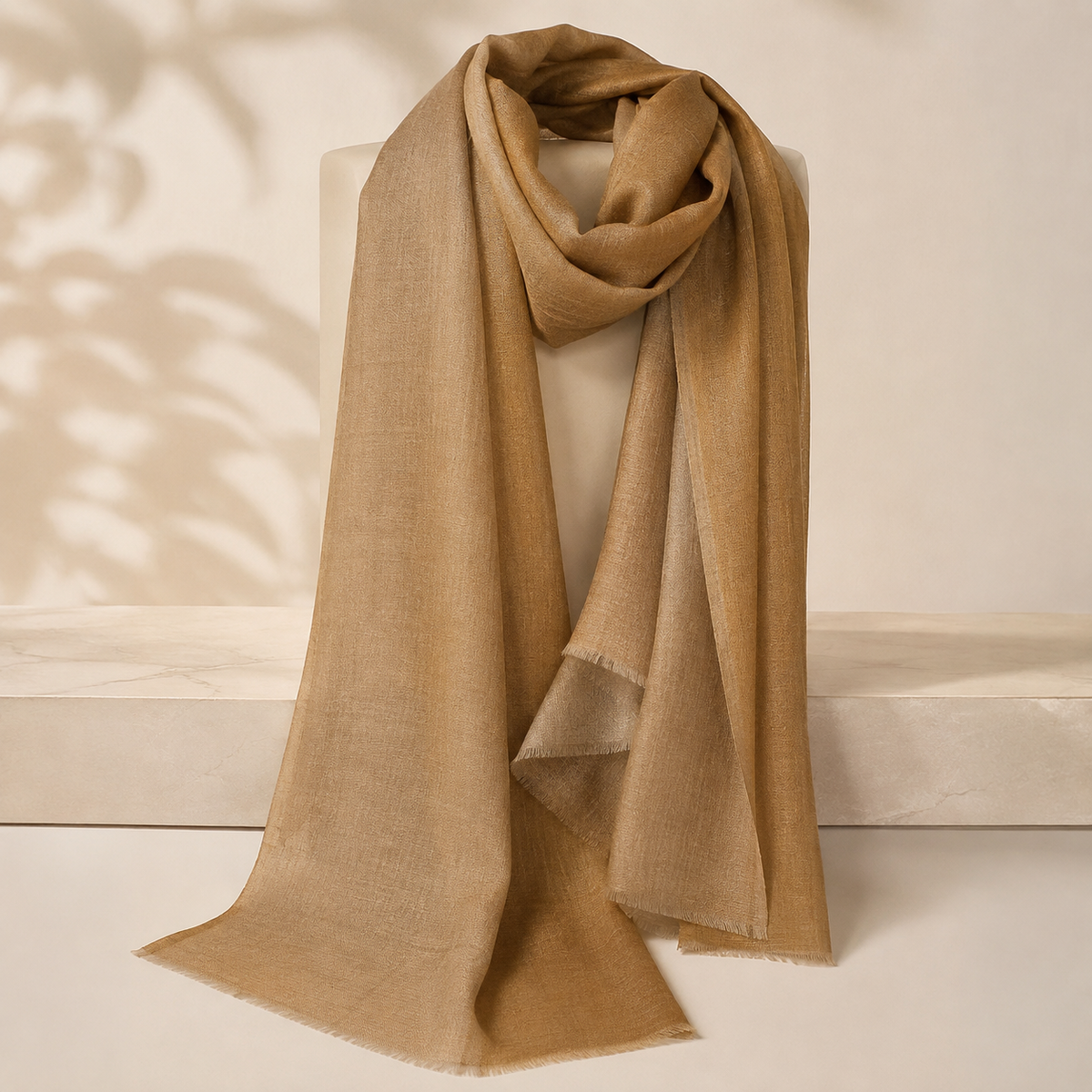 Beige Zari Plain Stole
