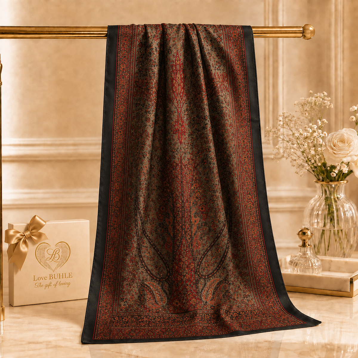 Black Multicolour Rectangle Silk Scarf