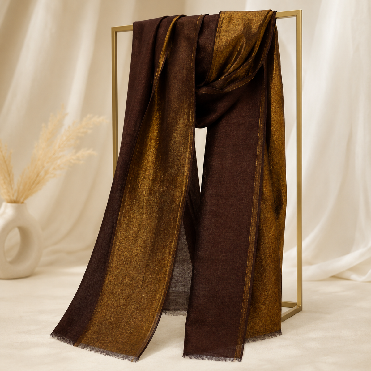 Dark Coffee Zari Plain Stole