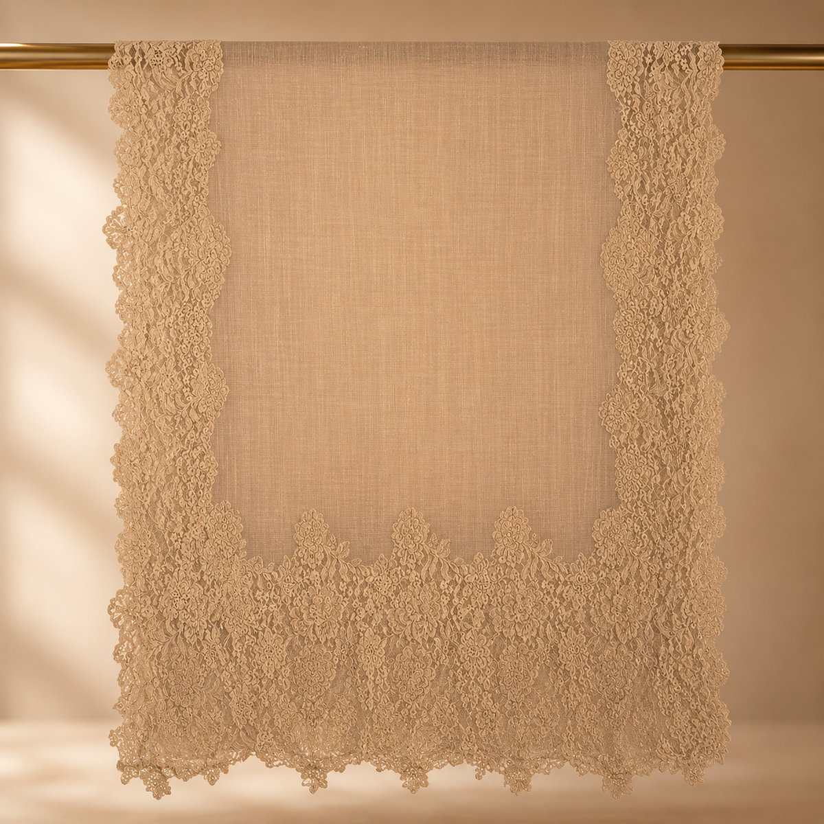 Light Beige with Medium Beige Lace Stole