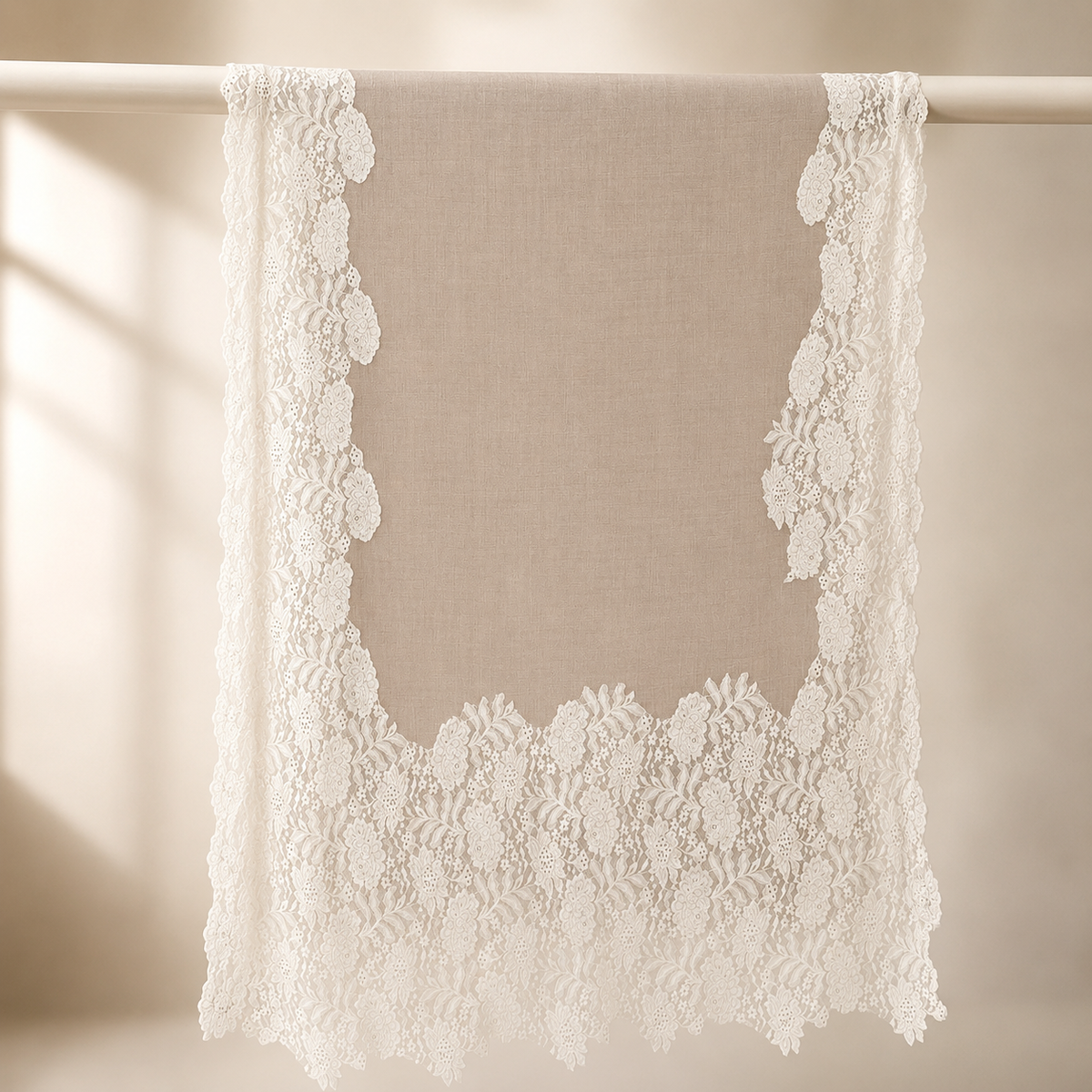 Light Beige with Cream Lace Stole