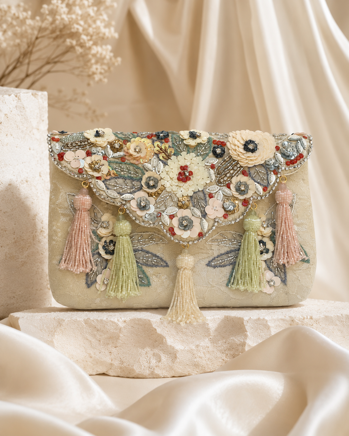 Gugu Floral Bead & Tassel Bag