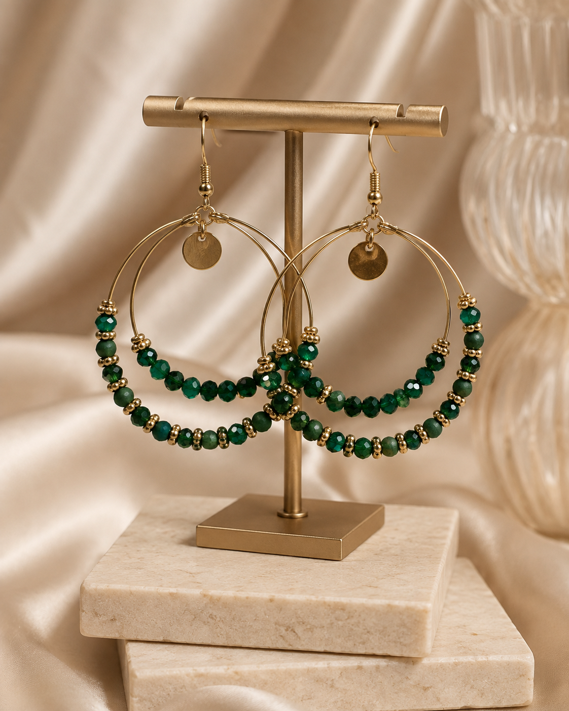 Green Hoop Earrings