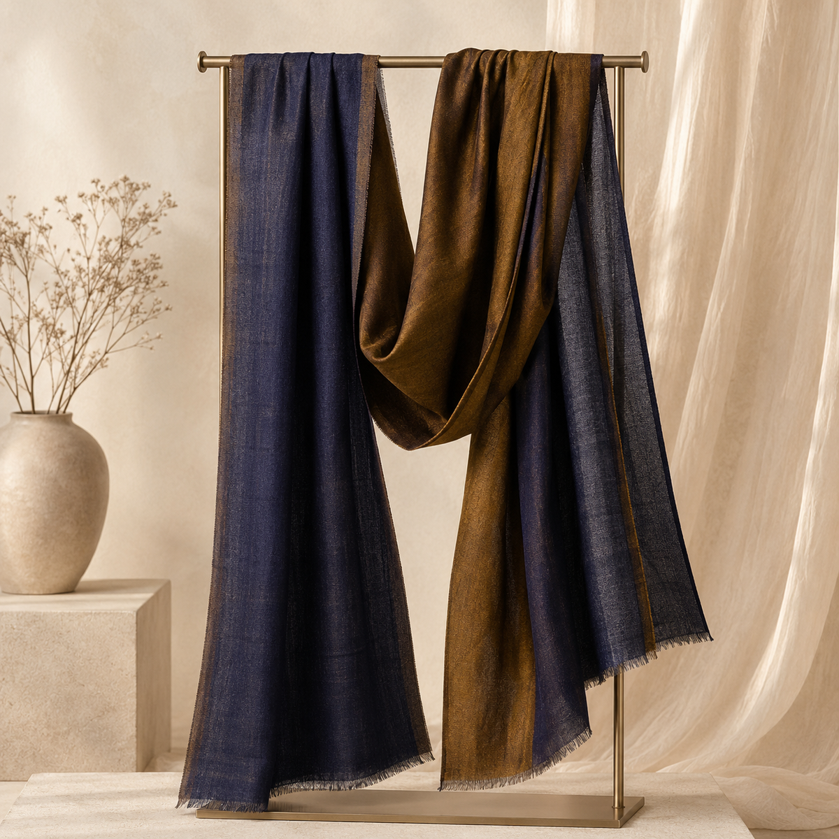 Navy Blue Zari Plain Stole