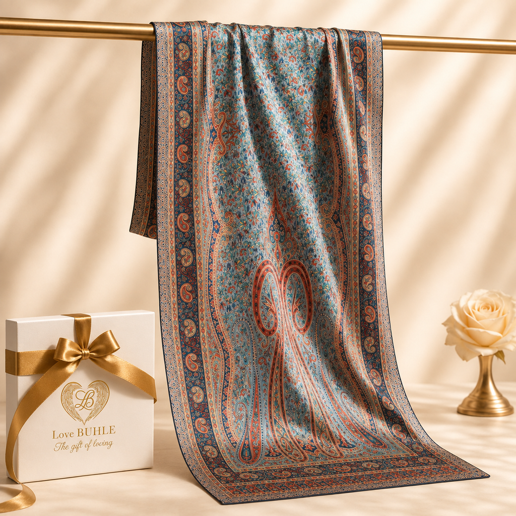 Navy Blue Multicolour Rectangle Silk Scarf