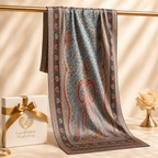 Navy Blue Multicolour Rectangle Silk Scarf