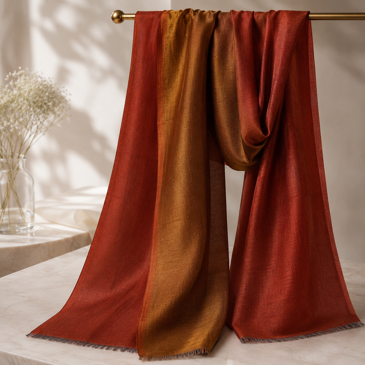 Red Zari Plain Stole