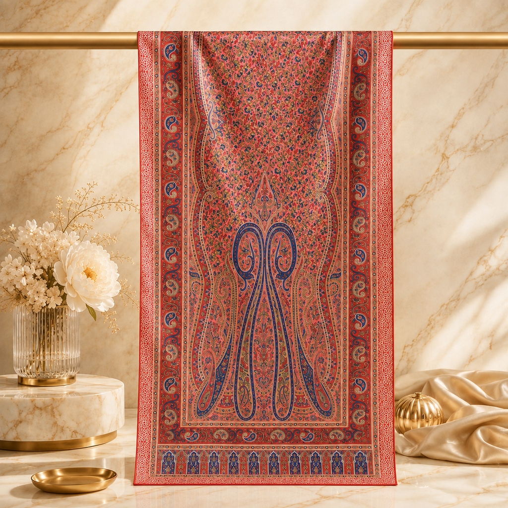 Red Multicolour Rectangle Silk Scarf