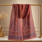 Red Multicolour Rectangle Silk Scarf