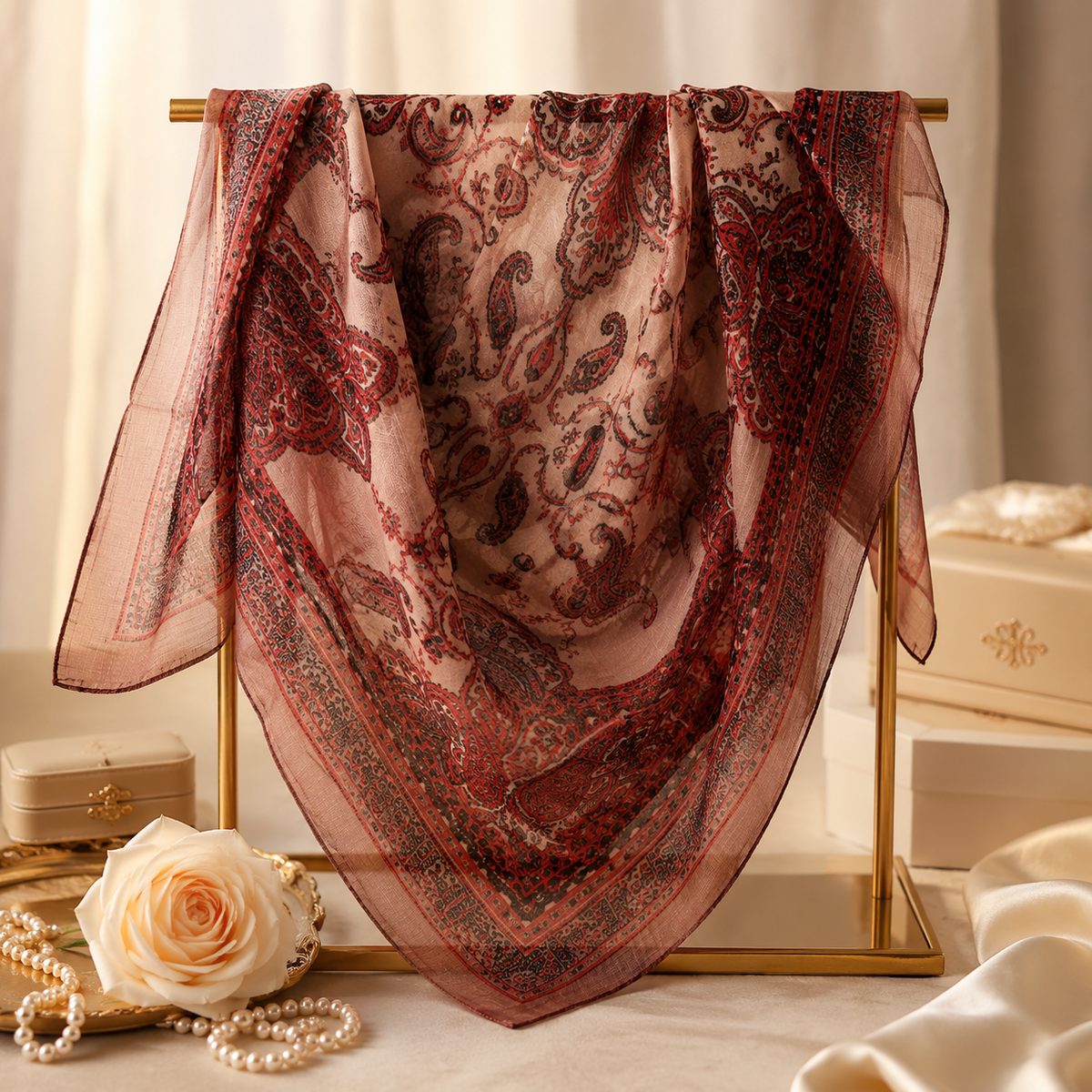 Rose Multicolour Square Silk Scarf