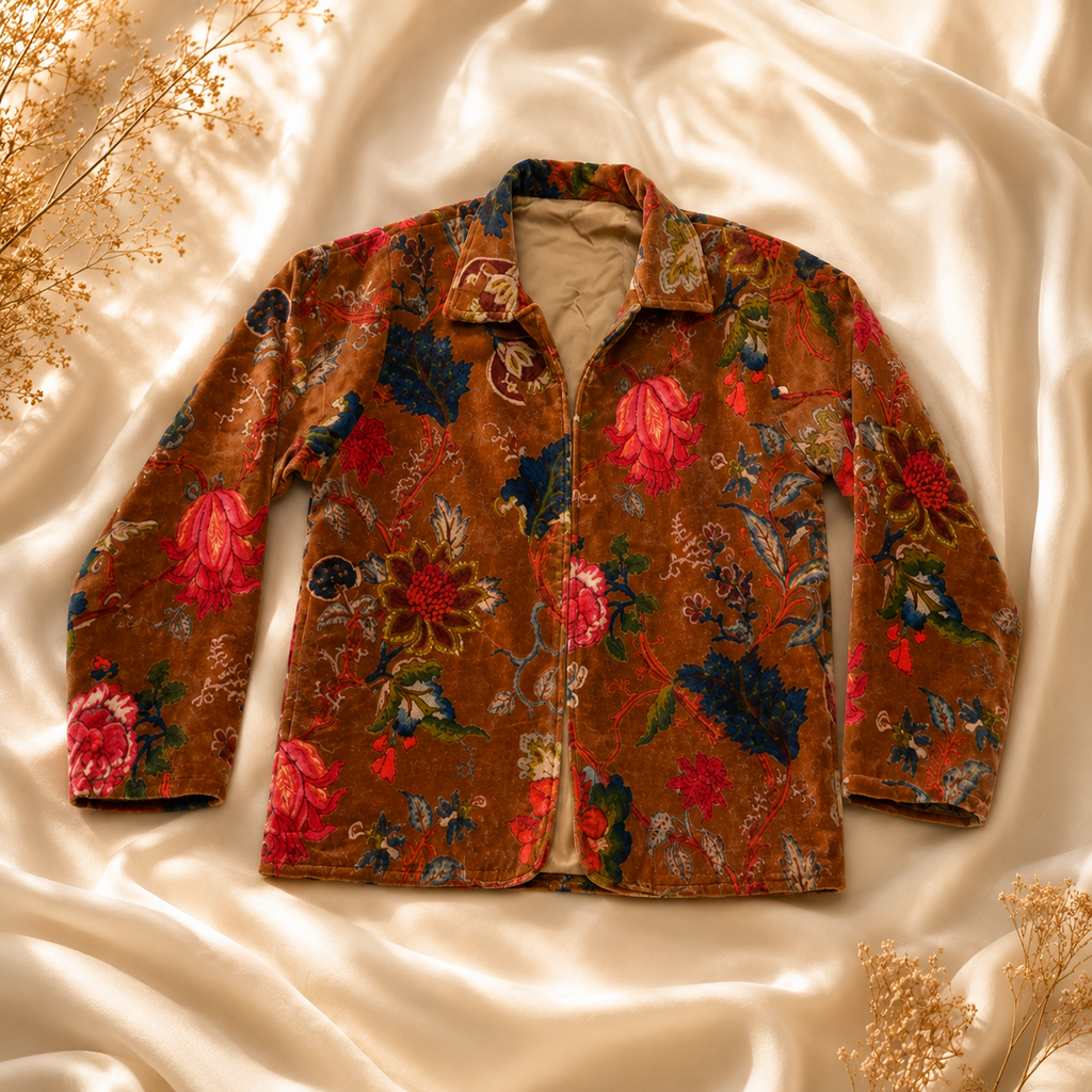 Tan Flower Velvet Jacket