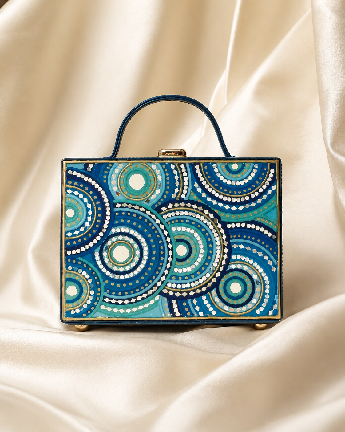 Blue Shweshwe Lippan Art Bag