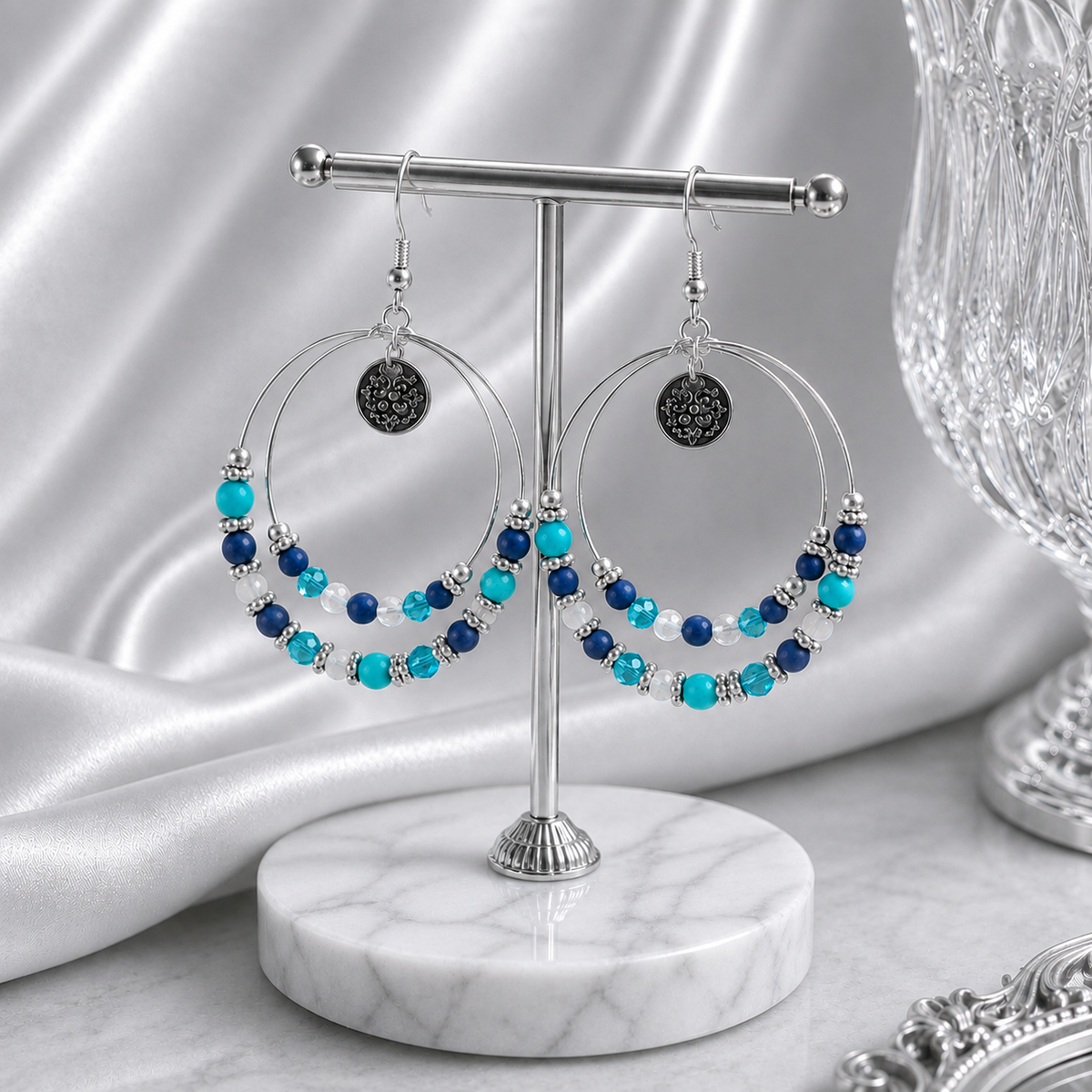 Blue Hoop Earrings