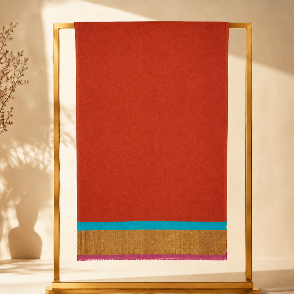 Red Zari Palla Border Stole