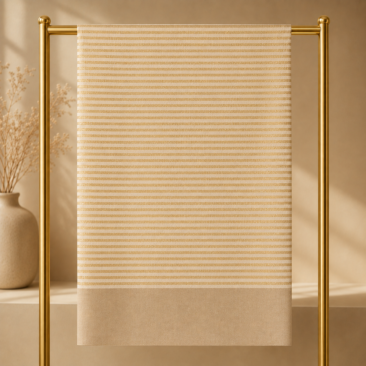 Cream Zari Stripes on Natural Stole