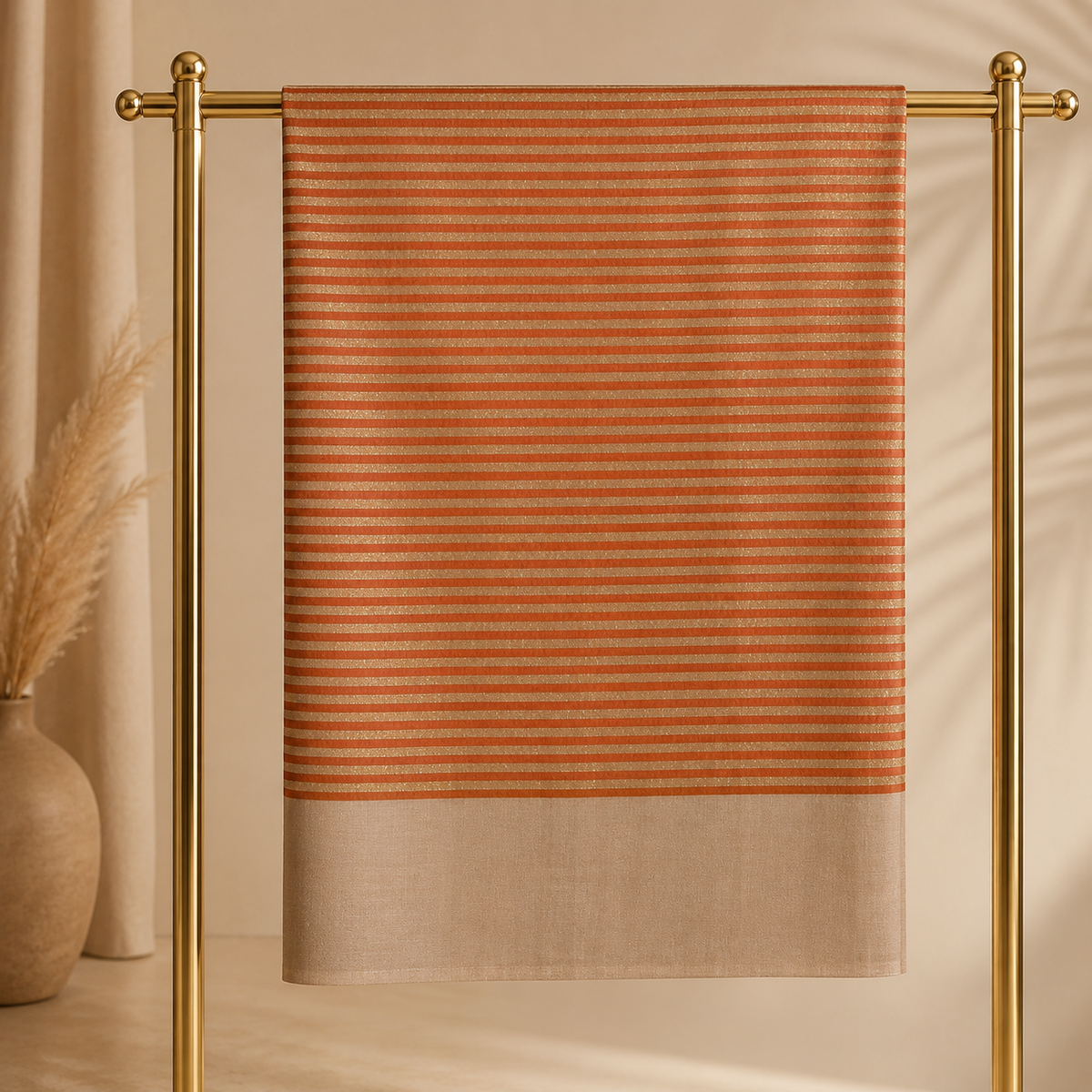 Red Zari Stripes on Natural Stole
