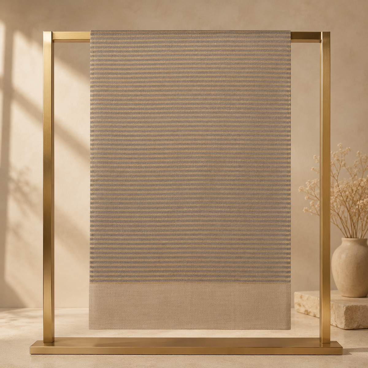 Grey Zari Stripes on Natural Stole