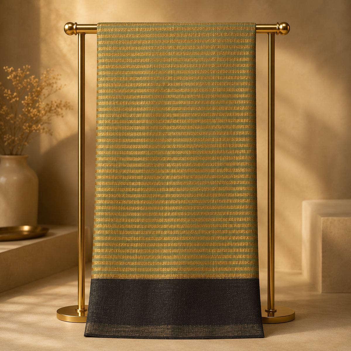 Green Zari Stripes on Black Stole